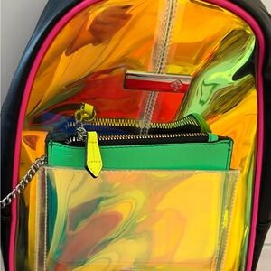 Iridescent Clear Backpack with Green and Pink Accent